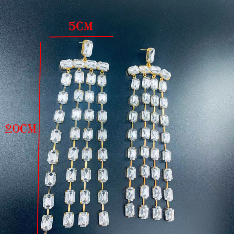 Handmade Long Fringed Big Drop Earrings Accessories for Girl Oversize Crystal Hanging Dangle Wedding Jewelry 220429