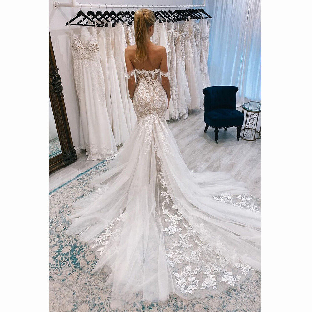 Chic Bohemian Lace Wedding Dress 2024 Off Shoulders Mermaid Boho Wedding Dresses With Train Sexy Backless Country Bridal Gowns Vestidos De Novia Hippi