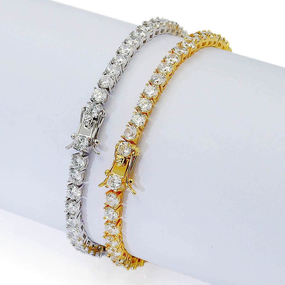 Fashion Hip Hop Iced Out Tennis Chain AAA Cubic Zirconia Copper Bracelet Diamond Designer Jewelry For Men Women 18K Gold Silver Pa