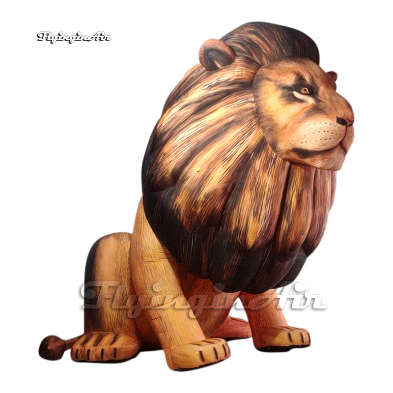 Cute Inflatable Lion Cartoon Animal Mascot Model Brown Air Blow Up Adult Lion With Shaggy Mane For Circus Decoration