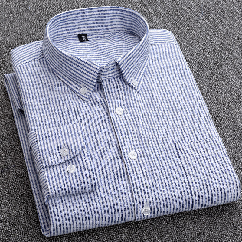 Oxford Mens Striped Shirt Long Sleeve Cotton Business Casual Male Social Dress Shirts Flannel Button Up Longsleeve for Men 220322