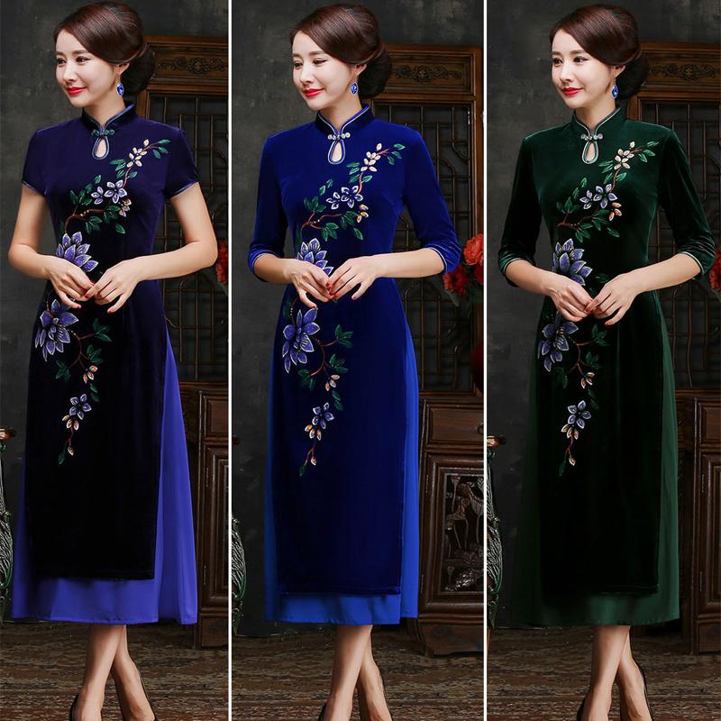 Ethnic Clothing Female Vietnamese Aodai Cheongsam Dress Flower Stand Collar Improved Slim Long Velvet Wedding Banquet DressEthnic
Ethnic Clothing Female Vietnamese Aodai Cheongsam Dress Flower Stand Collar Improved Slim Long Velvet Wedding Banquet DressEthnic