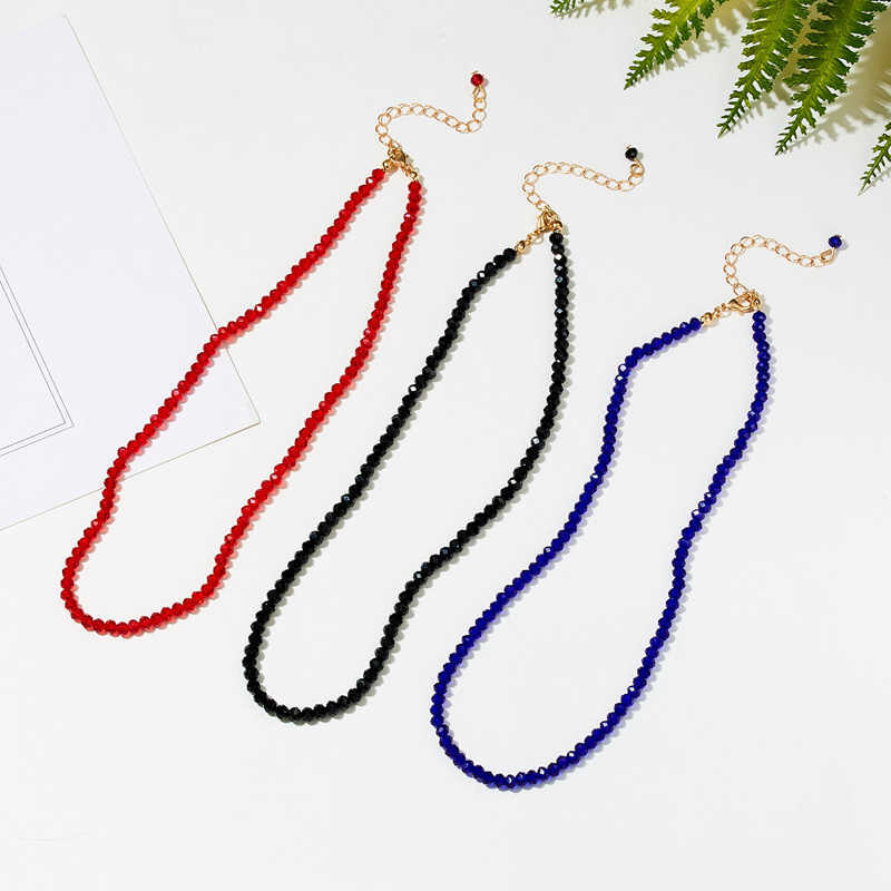 Boho Handmade Black Blue Crystal Summer Beads Clavicle Chain Women Necklace Female Party Style Jewelry Gifts Accessories Choker