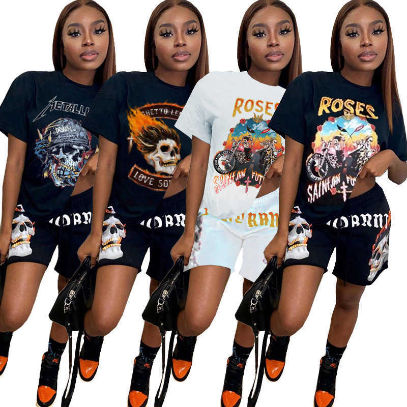 Summer Womens Tracksuits 2 Two Piece Shorts Set Streetwear Short Sleeved Skull Print Outfits, Gunrose
Summer Womens Tracksuits 2 Two Piece Shorts Set Streetwear Short Sleeved Skull Print Outfits, Gunrose
