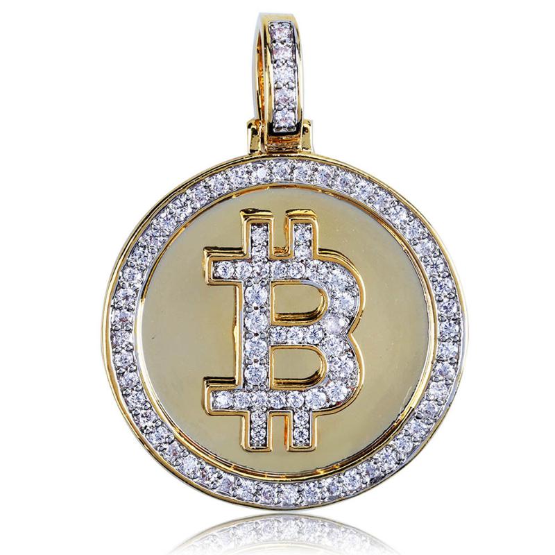 Chains Hip Hop Iced Out Rhinestone Coin Pendant Necklace BTC Mining Gift For Men Women With Rope Chain