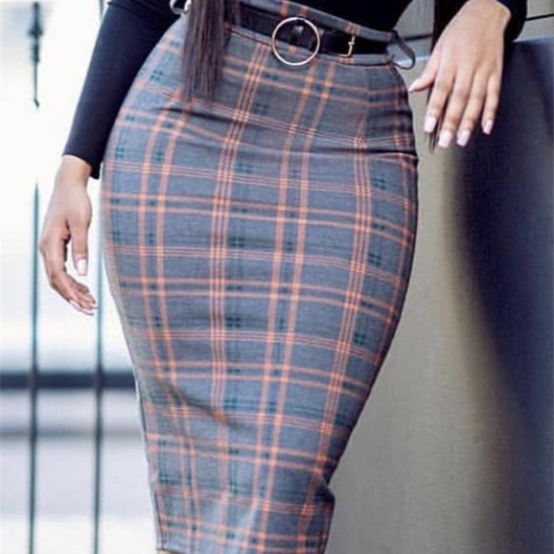 Women High Waist Plaid Pencil Skirts Bodycon Retro Classy Elegant Office Ladies Summer Modest Slim African Fashion Jupes Falads 220317