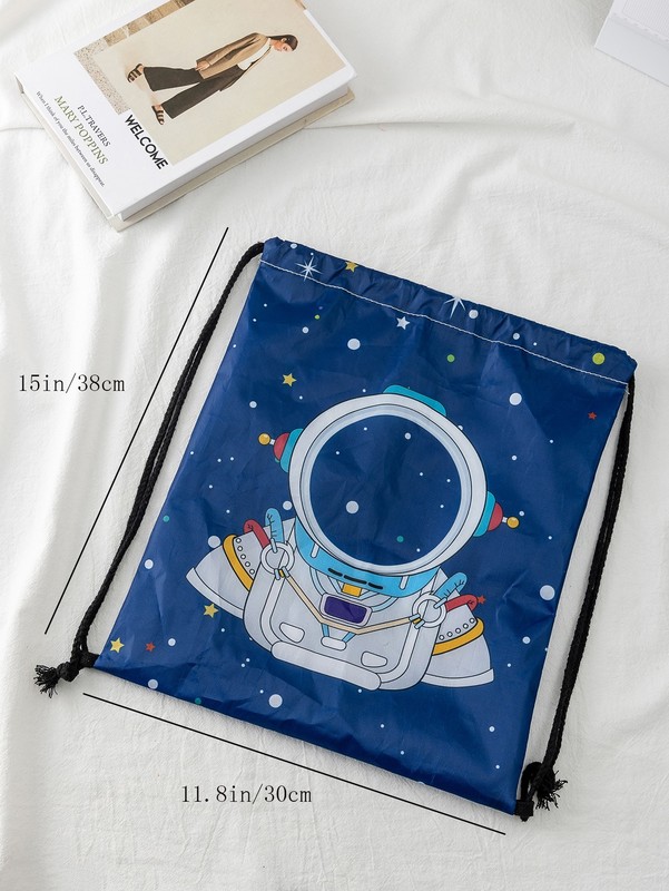 Boys Cartoon Astronaut Graphic Drawstring Backpack SHE