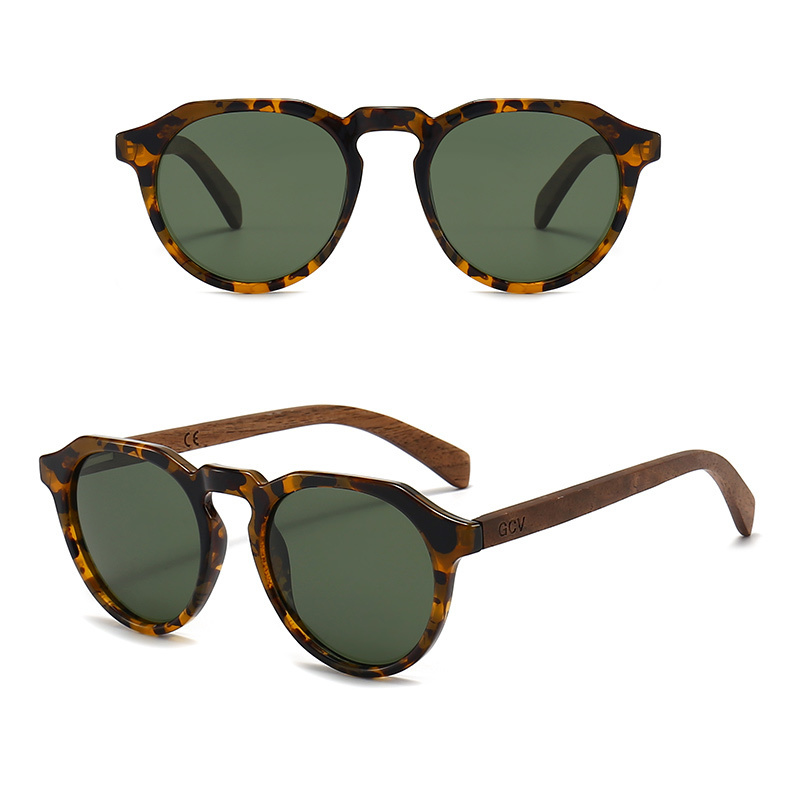 GCV Brand Advanced Walnut Wood Hawksbill Leopard Grain Frames Ultralight Sunglasses Men Women Female Polarized Delicate Fashion 220407