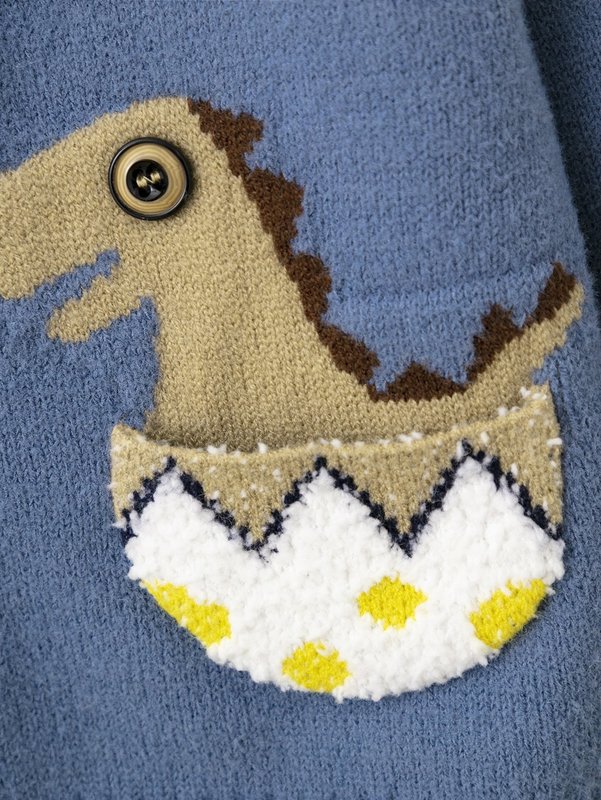 Toddler Boys Dinosaur Pattern Dual Pocket Button Front Cardigan SHE