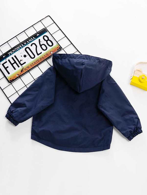 Toddler Boys Cartoon Graphic Flap Detail Hooded Jacket SHE
