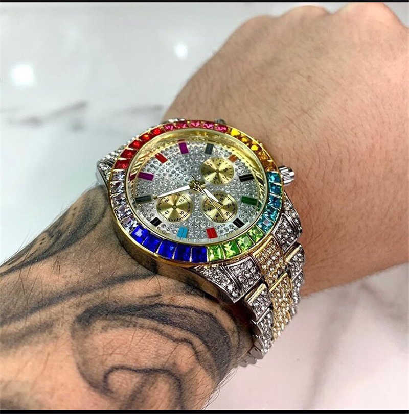 European and American ins men's hip hop color diamond large dial watch steel belt full diamond waterproof gold watch trendy men's fashion, Color diamond black
European and American ins men's hip hop color diamond large dial watch steel belt full diamond waterproof gold watch trendy men's fashion, Color diamond black