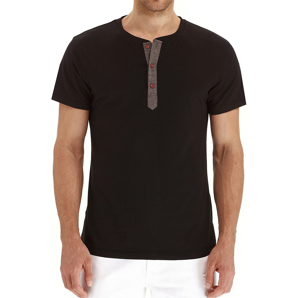 Summer Men Casual Shirts Round Collar Henley Shirt Short Sleeve T-Shirt Cotton Slim Tee