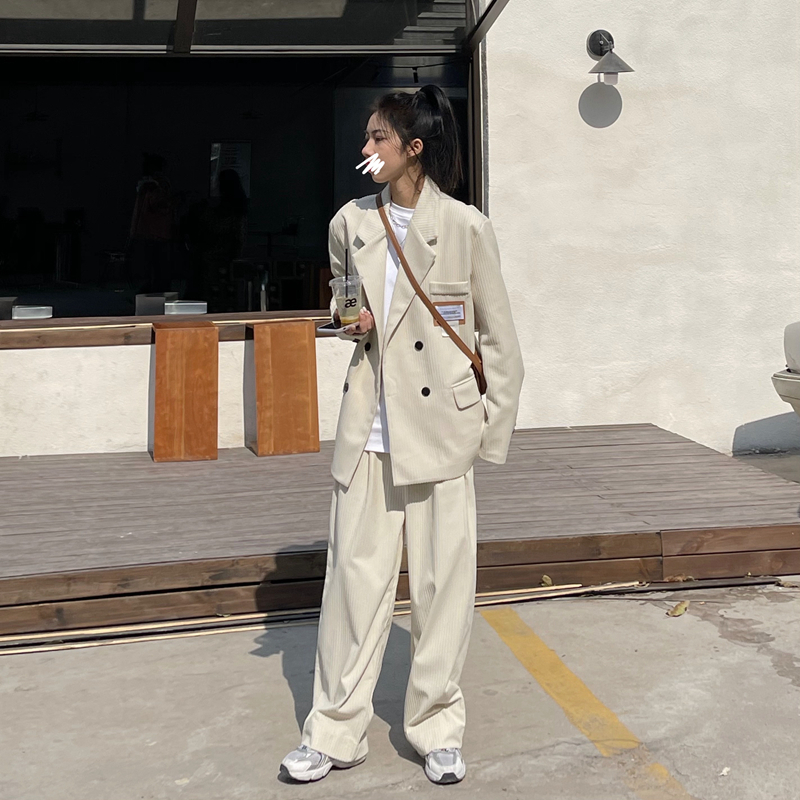 Nic Corduroy Oversized Blazer Jacket Women Loose Office Lady Suit Single Breasted Coat Korean Chic Solid Outwear 220402