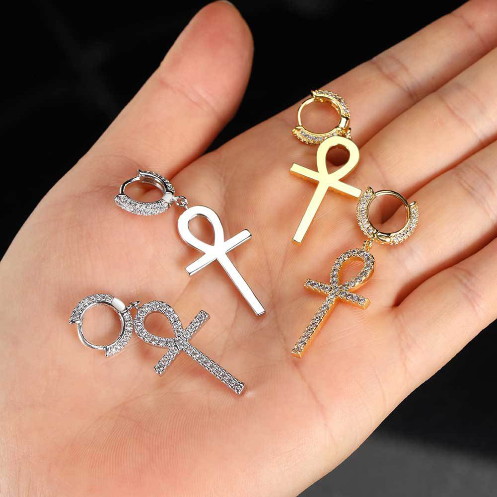 Hip Hop TopBling Cross Drop Earrings Full White Zircon Dangle Earrings Platinum Plated Jewelry