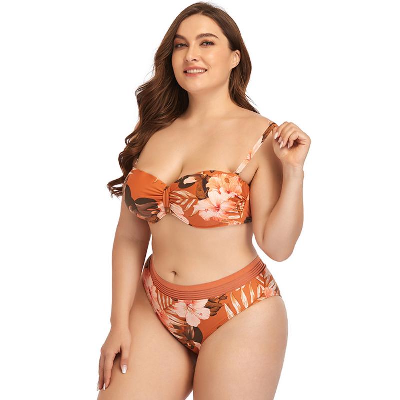 Women's Swimwear Plus Size Fat Woman Strap Vintage Bikini Floral Print Split High Waist Swimsuit Cover Up SetWomen's