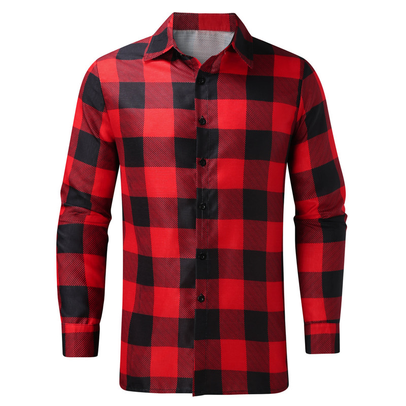 Mens Plaid Print Shirt Fashion Checkered Cross Matching s Causal Button Long Sleeve Slim Fit Tops Blouse 220322