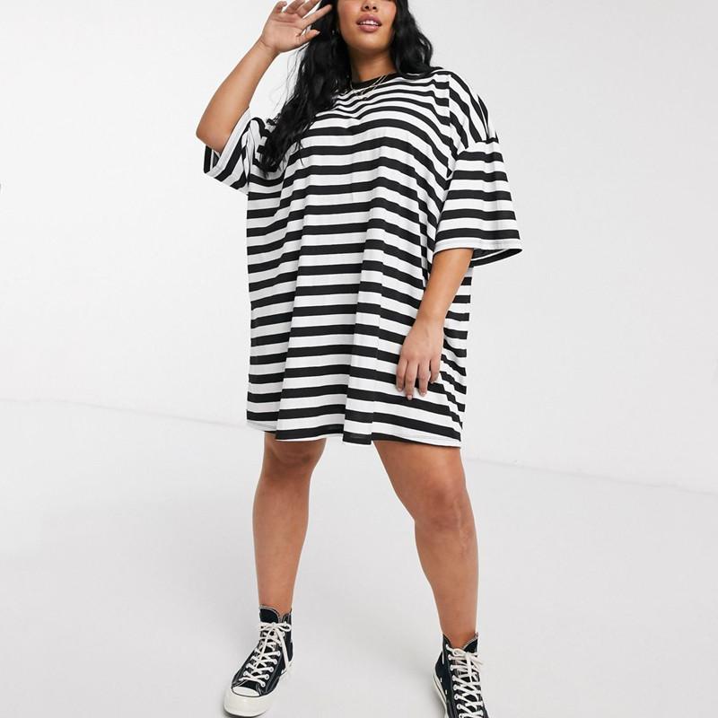 Plus Size Dresses Loose Summer Elegant Tunic Dress Women Drop Shoulder Half Sleeve Oversize Casual T-shirt Black Striped Tee DressPlus
Plus Size Dresses Loose Summer Elegant Tunic Dress Women Drop Shoulder Half Sleeve Oversize Casual T-shirt Black Striped Tee DressPlus