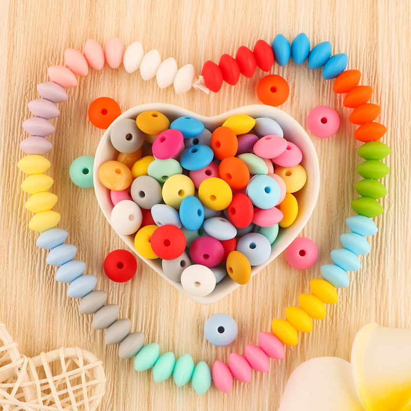 Kovict 50pcs Baby Teething Toys Pearl Silicone Beads Lentil 12mm Baby Teether Beads DIY Necklace Jewelry Bead Baby Care Toy 220602