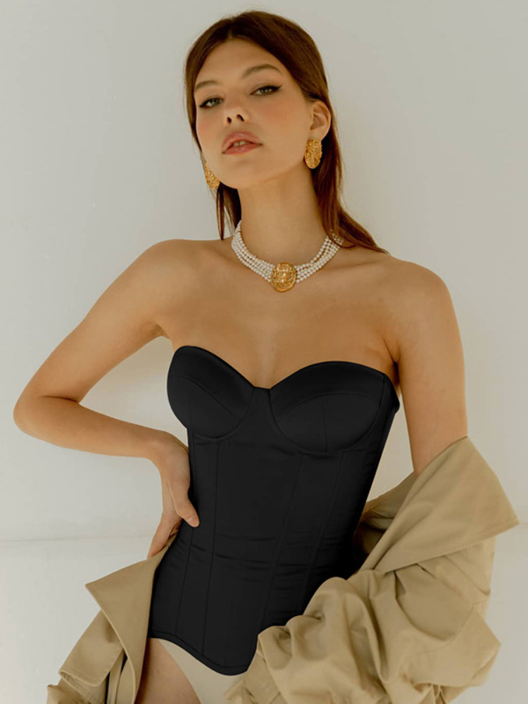 Sexy Satin Off Shoulder Backless Strappy Bustier Corset Top Women Fashion Tube s Elegant Party Club High Street Crop 220325