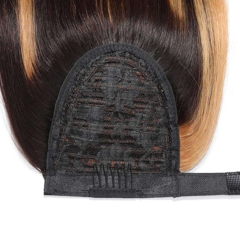 Piano Color ombre Ponytail hair piece wrap around Brazilian P4/27 Natural Hairpiece Real Human Hair Clip In Extensions Remy 120g