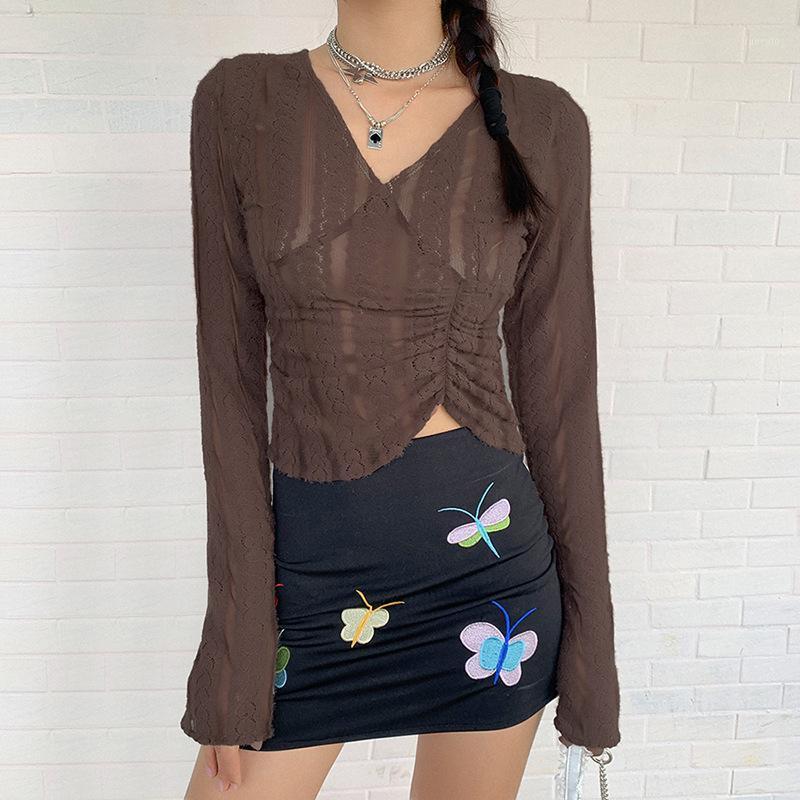 Y2k Autumn Solid Color Sexy Mesh See-through T-shirt Ladies Horn Long Sleeve V-neck Clothing Fashion Slim Top Women, Brown
Y2k Autumn Solid Color Sexy Mesh See-through T-shirt Ladies Horn Long Sleeve V-neck Clothing Fashion Slim Top Women, Brown