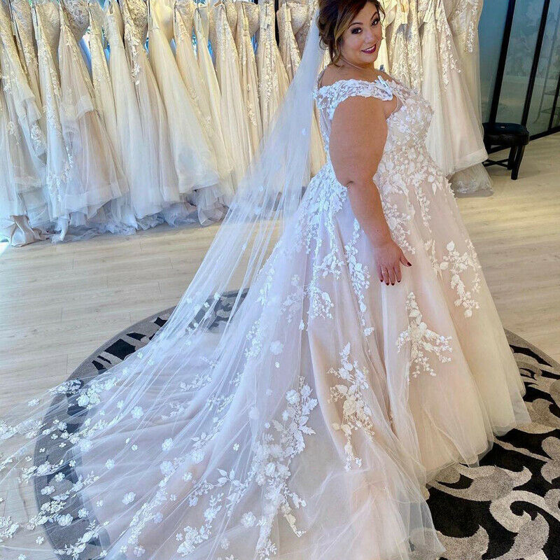 Plus Size 3D Floral Appliques Wedding Dress A Line Blush Pink Bridal Gowns Sleeveless V-neck Boho Beach Bride Dresses 2022 Romantic Long Tulle Robe De