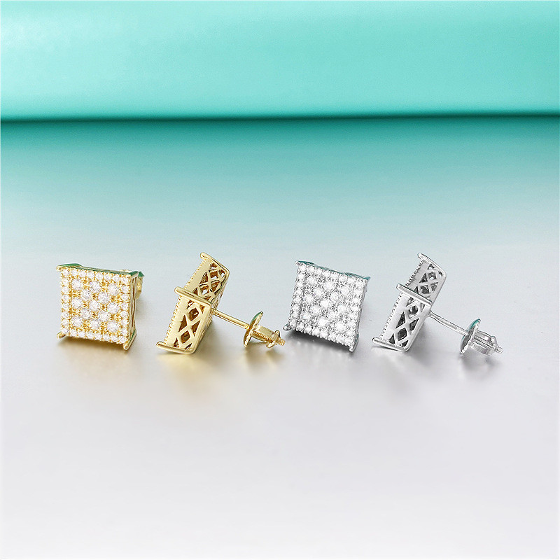 Allergic 925 Sterling Silver Gold Plated Bling Moissanite Diamond Earrings Studs for Men Women Nice Gift