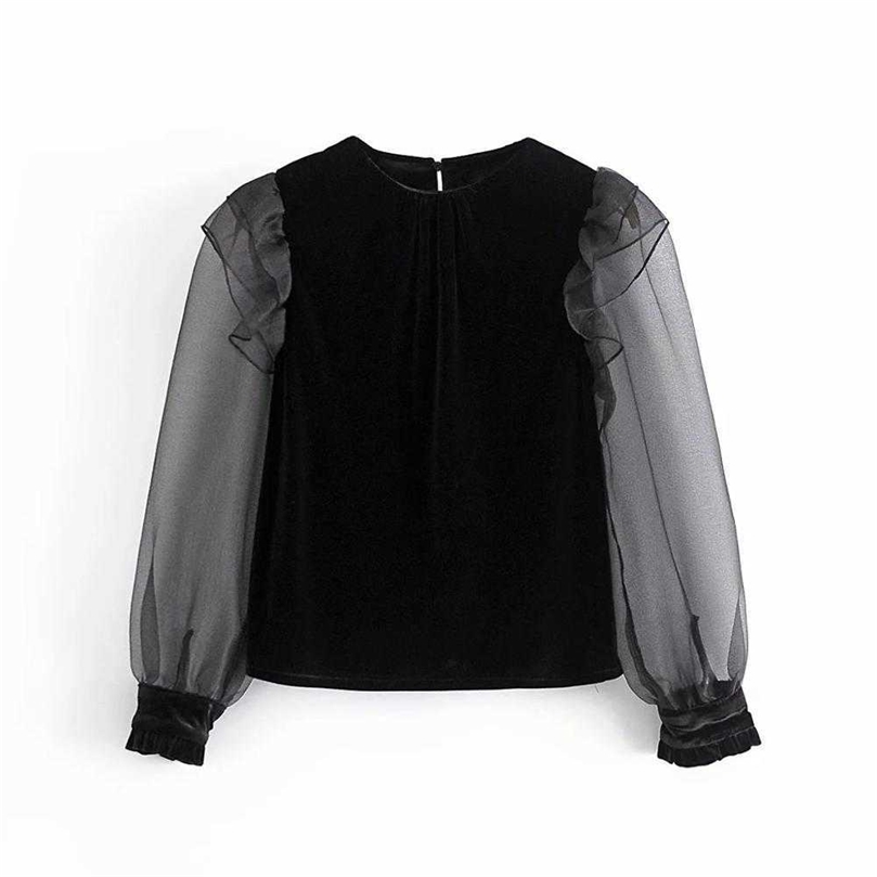 Women Contrast Velvet Blouse Mesh Long Puff Sleeves Fashion Chic Casual Woman Blouse Shirt Tops Femme Mujer blusas 210709, Black
Women Contrast Velvet Blouse Mesh Long Puff Sleeves Fashion Chic Casual Woman Blouse Shirt Tops Femme Mujer blusas 210709, Black