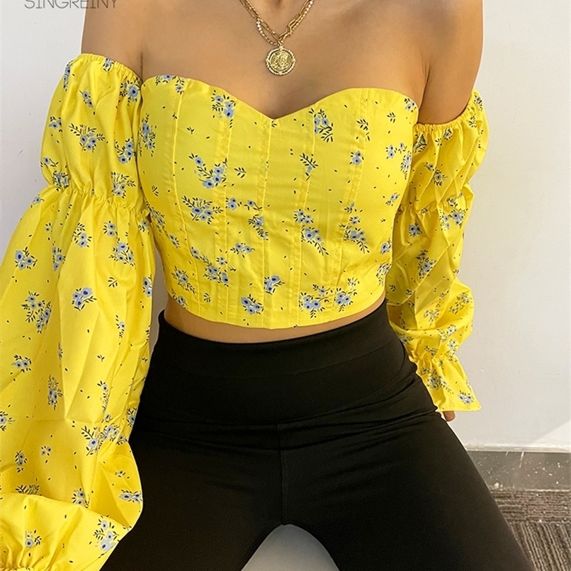 SINGREINY Korean Strapless Floral Blouse Elastic Ruched Slim Long Sleeve Top Sexy Off Shoulder Short Blouses Autumn 220611, Yellow
SINGREINY Korean Strapless Floral Blouse Elastic Ruched Slim Long Sleeve Top Sexy Off Shoulder Short Blouses Autumn 220611, Yellow