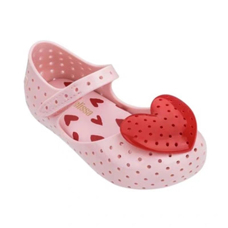 Mini Melissa Lovely Heart Girl Jelly Shoes Sandals Baby Shoes Soft Bottom Melissa Sandals For Kids Non-slip Princess 220409