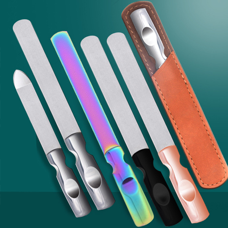 Nail Files Double Sided Art Sanding Washable File Rose Gold Stainless Steel Semilune Buffing Curved Professional Manicure Tools Limas De Unas De Doble