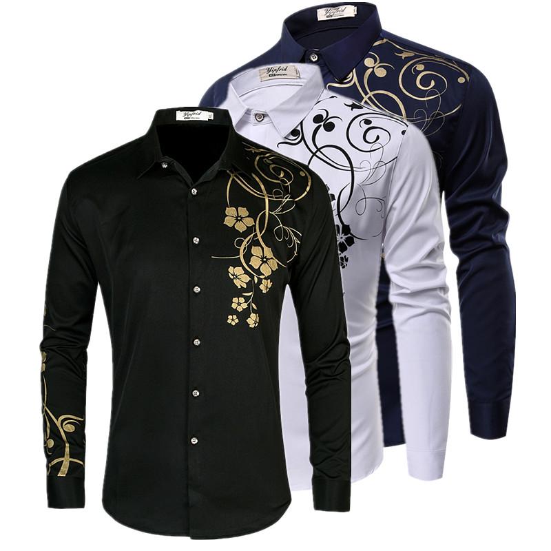 Men's Casual Shirts Gold Printed Long Sleeve Shirt Men's Single Breasted Lapel White Black Blue Men Top Camisa / ChemiseMen's
Men's Casual Shirts Gold Printed Long Sleeve Shirt Men's Single Breasted Lapel White Black Blue Men Top Camisa / ChemiseMen's