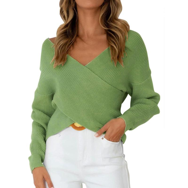 Women' Sweaters Casual Cross Front Pullovers Knitwear Autumn Women Wrap V Neck Sweater Female Solid Color Long Sleeve Crop Tops Knitted Jum, Green
Women' Sweaters Casual Cross Front Pullovers Knitwear Autumn Women Wrap V Neck Sweater Female Solid Color Long Sleeve Crop Tops Knitted Jum, Green