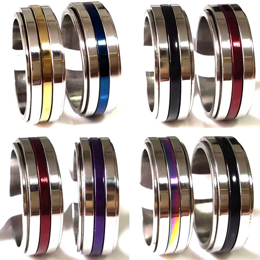 Wholesale 36pcs/lot Stainless Steel Spinner Ring 8mm Top Color Mix Men Women Rotating Spin Rings Mens Fashion Jewelry
