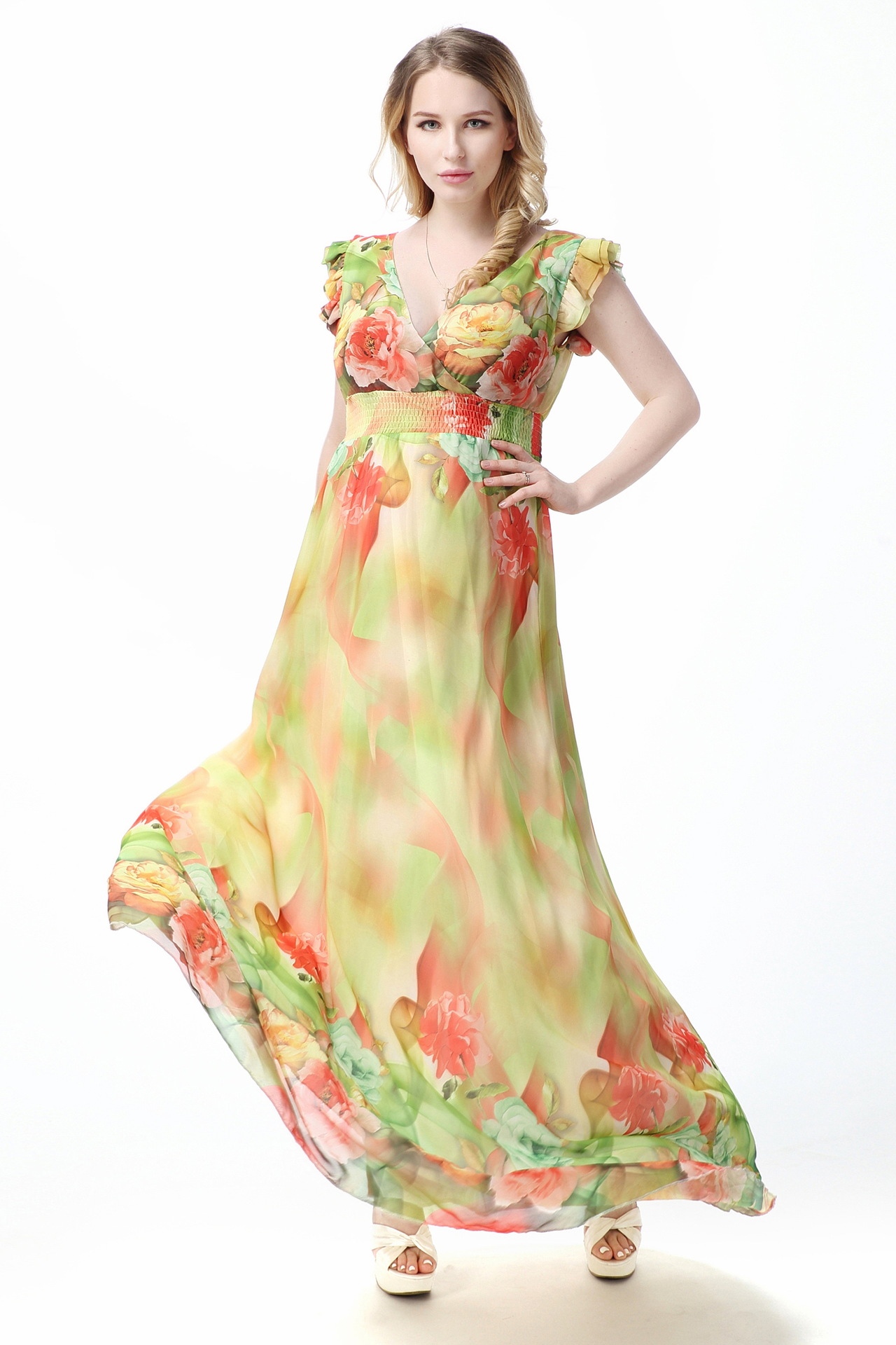Big Size Maxi Dresses L-5XL Women's Long Chiffon Floral Print Beach Dress Short Sleeve Sexy Elegant Bohemian Dress