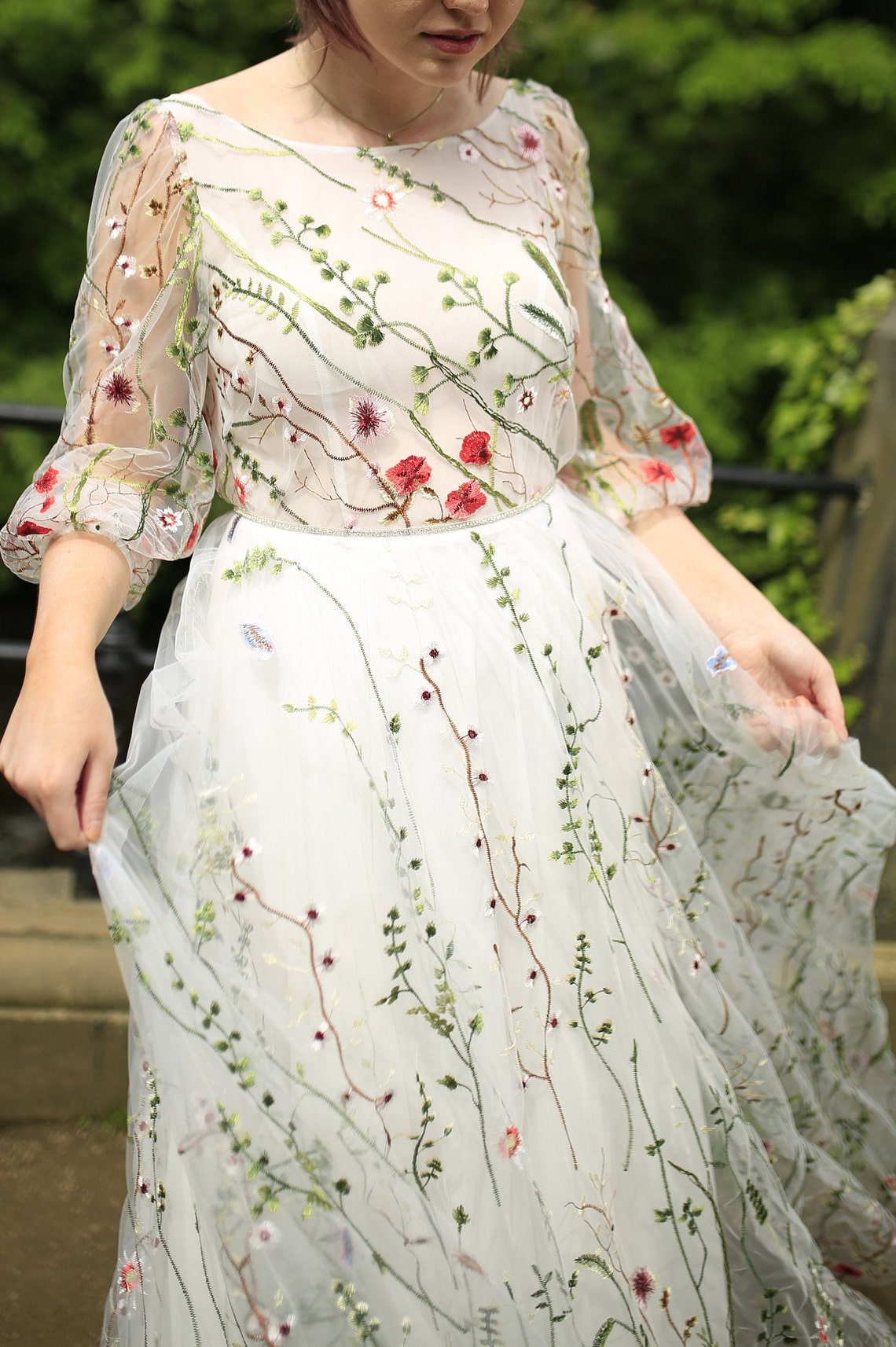 Pastrol Country A Line Wedding Dress Embroidery Floral Lace Beach Bridal Gowns Half Sleeve Sexy Backless Long Boho Bride Dresses 2022