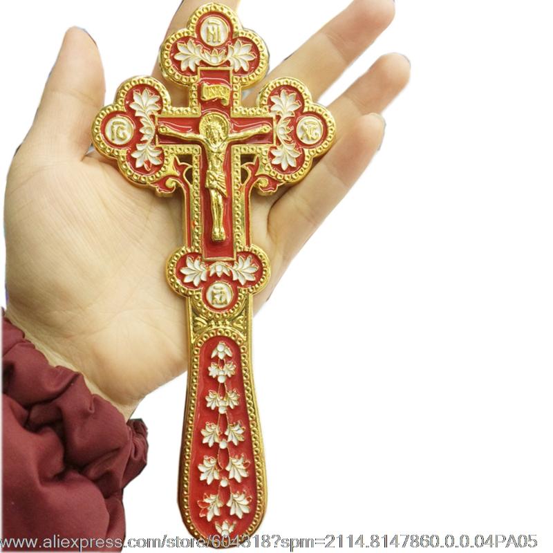 Pendant Necklaces Red Enameled Golden Color Zinc Alloy Altar Hand Blessing Prayer Cross Orthodox CrucifixPendant 
Pendant Necklaces Red Enameled Golden Color Zinc Alloy Altar Hand Blessing Prayer Cross Orthodox CrucifixPendant