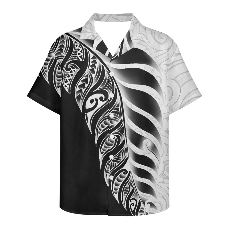 Casual Business Polynesian Shirts Men Turn Down Collar Short Sleeve Tribal Tattoos Button Slim Fashion Men'S Tops 220322