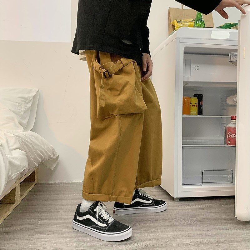 HOUZHOU Men's Cargo Trousers Male Harajuku Black Pants Wide Leg for Streetwear Baggy Oversize Plus Size 220330