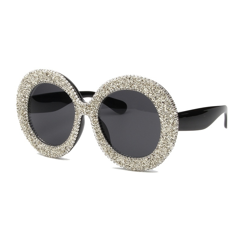 Luxury Oversized Sunglasses Women Vintage Rhinestones Sun Glasses Round Frame Gradient Mirror Shades for Women 220506