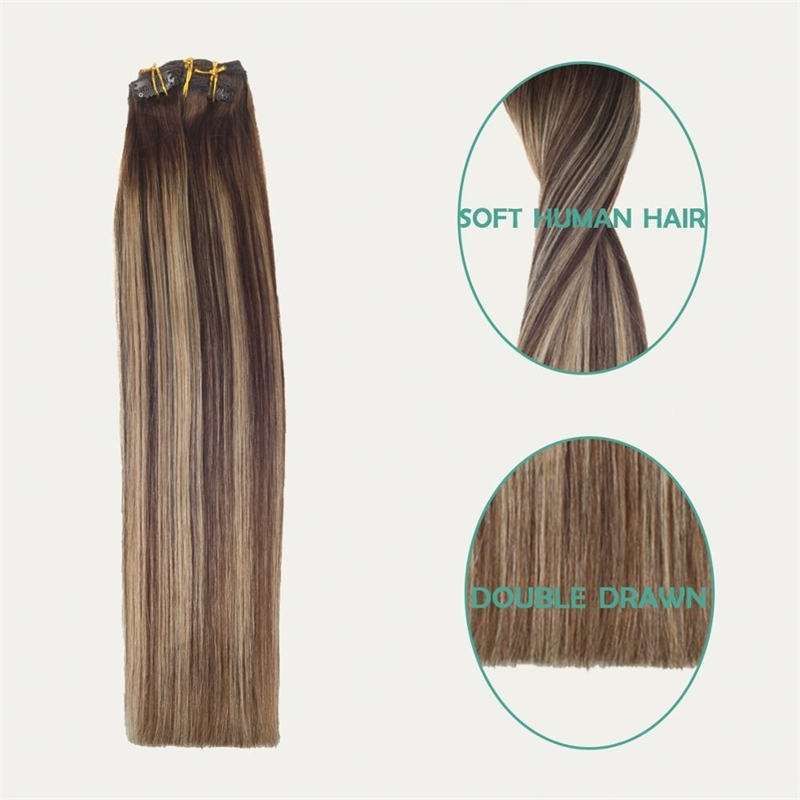 Clip In Human Hair High Grade 100G Balayage Ombre Color Straight Natural Extension With Double Drawn W220401 250520