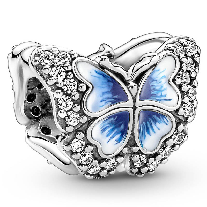 925 Sterling Silver Dangle Charm Pansy Flower Blue Butterfly Envelope Curled Caterpillar Pendant Beads Bead Fit Charms Bracelet DIY Jewelry Accessorie