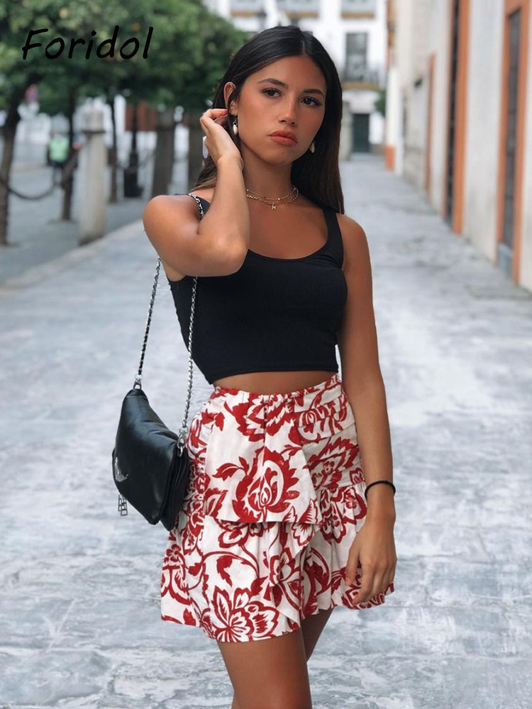 Foridol Floral Print Vintage Dress Sets Women Summer Crop Top Skirt Two Pieces Suit One Shoulder Boho Clothing Matching Set 220511