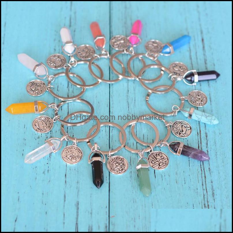 12 Zodiac Sign Constellations Crystal Pendums Key Rings Keychain Natural Stone Hexagonal Prism Fashion Chain Jewelry Keyring For Drop Delive
12 Zodiac Sign Constellations Crystal Pendums Key Rings Keychain Natural Stone Hexagonal Prism Fashion Chain Jewelry Keyring For Drop Delive
