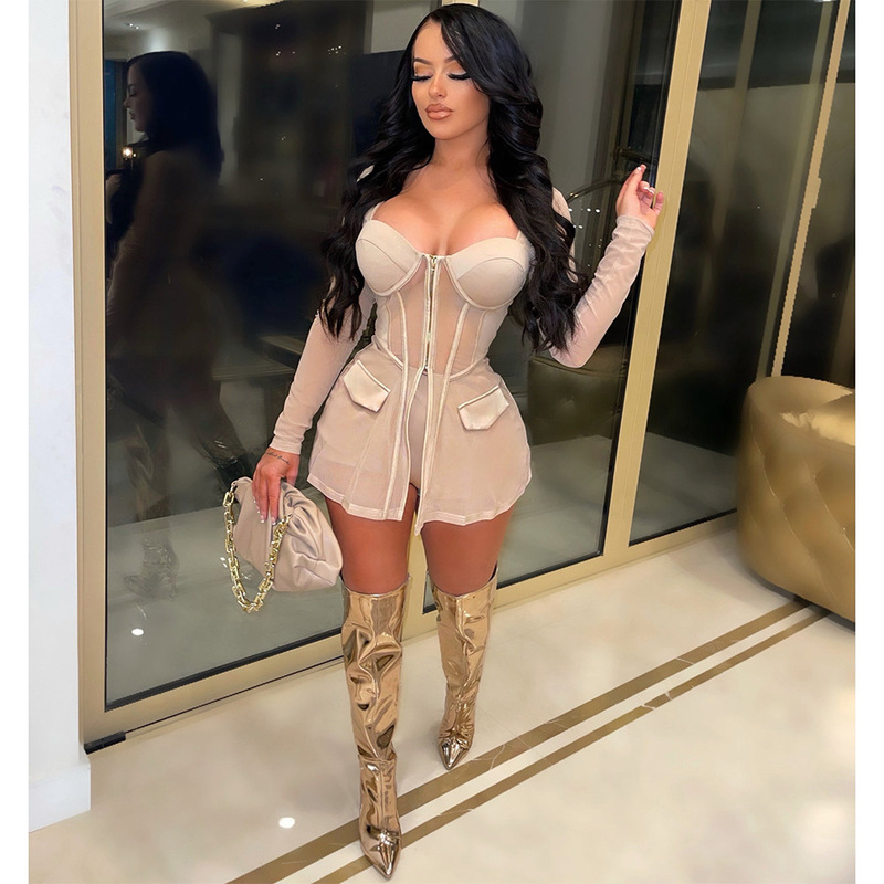 Summer Women Tracksuit Two Piece Set Sheer Mesh Shirt Coat Panty Solid Color See Through Party Night Cloths Outift 220526