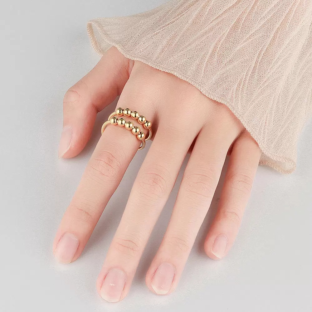 Adjustable Anti Anxiety Ring with Beads Fidget Spinning Ring for Women Men Gold Silver Anxiety Worry Finger Ring Thin Spinning Bead Rings Whoelsale Pr