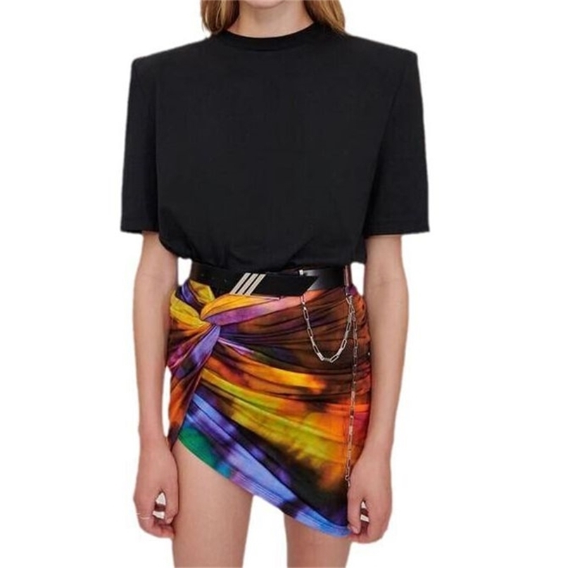 Getspring Women T Shirt Shoulder Padded Cotton White Tee Shirt Girl Summer Top Tshirts Plus Size Oversize T-shirt For Women 220411