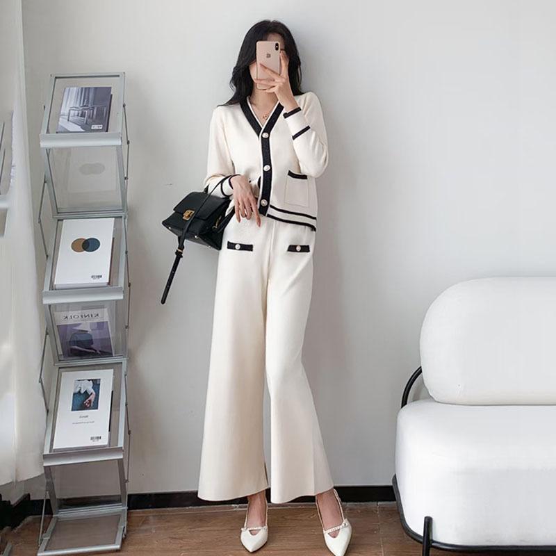 Women's Two Piece Pants Knitted Wide-leg Two-piece Set Women Cardigan Long Sleeve Sweater Spring Autumn Preppy LadyWomen's, Black
Women's Two Piece Pants Knitted Wide-leg Two-piece Set Women Cardigan Long Sleeve Sweater Spring Autumn Preppy LadyWomen's, Black