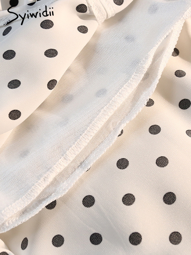 Syiwidii Shirring Side Slit Womens Skirts Polka Dot Print White High Waist Back Elastic Band Elegant Ladies Midi Long Skirt 220701