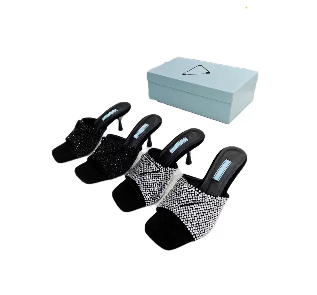 Full diamond women's high-heeled slippers leather outsole 2022 designer shoes complete package size 35-40, Black
Full diamond women's high-heeled slippers leather outsole 2022 designer shoes complete package size 35-40, Black